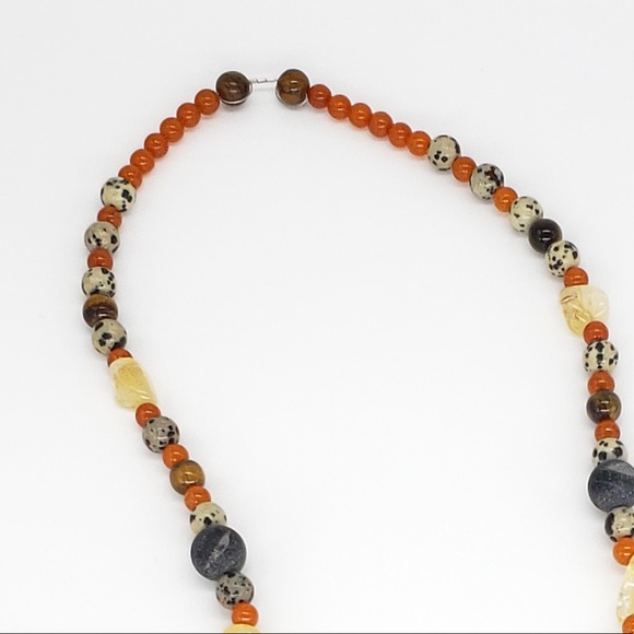 Boho Dalmatian, Citrine, Tigers Eye bead Necklace - Picture 7 of 8